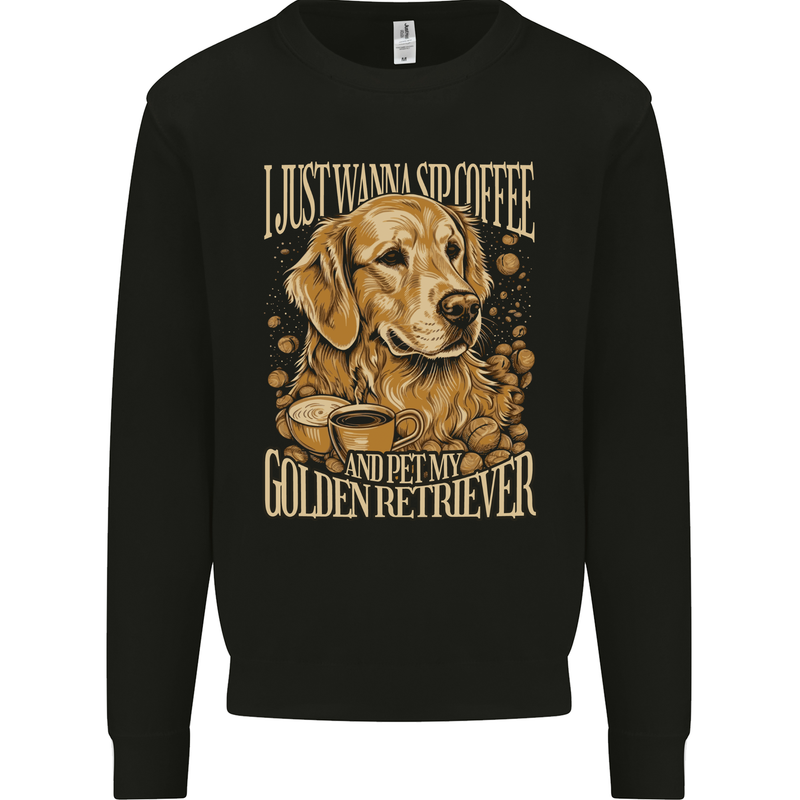 Coffee and Golden Retriever Funny Dog Mens Sweatshirt Jumper Black