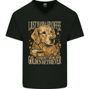 Coffee and Golden Retriever Funny Dog Mens V-Neck Cotton T-Shirt Black