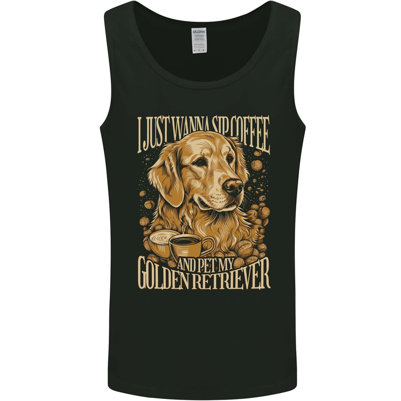 Coffee and Golden Retriever Funny Dog Mens Vest Tank Top Black