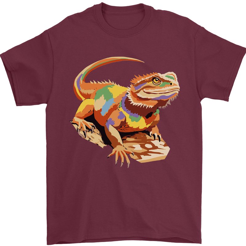 Colour Bearded Dragon Mens T-Shirt 100% Cotton Maroon