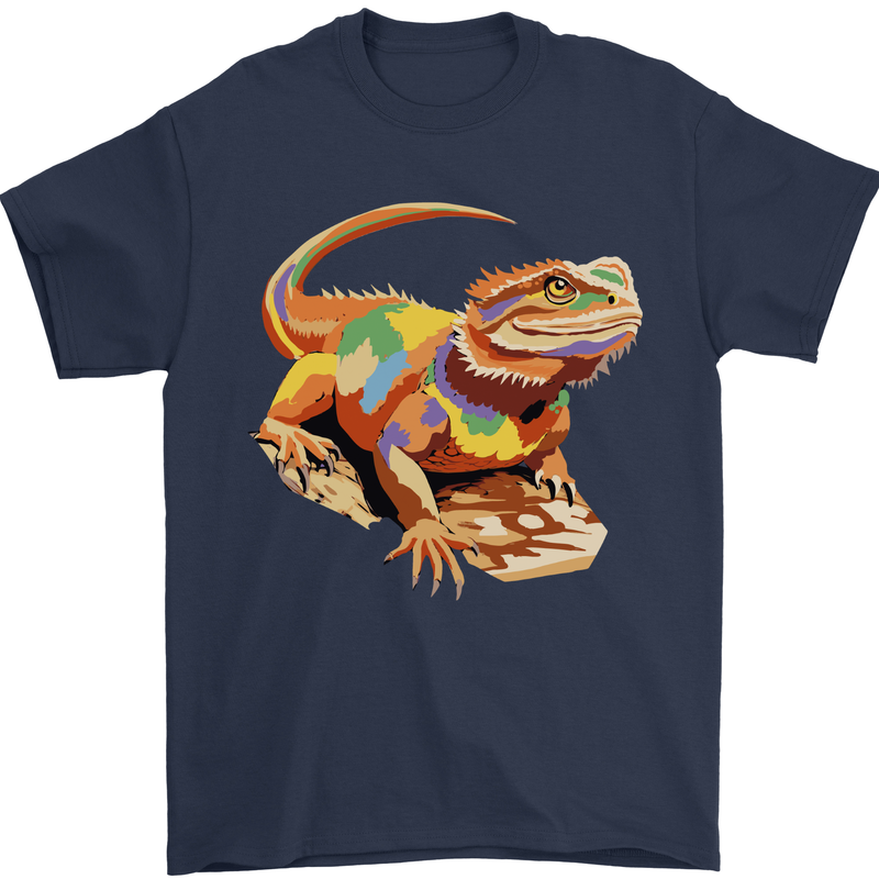 Colour Bearded Dragon Mens T-Shirt 100% Cotton Navy Blue