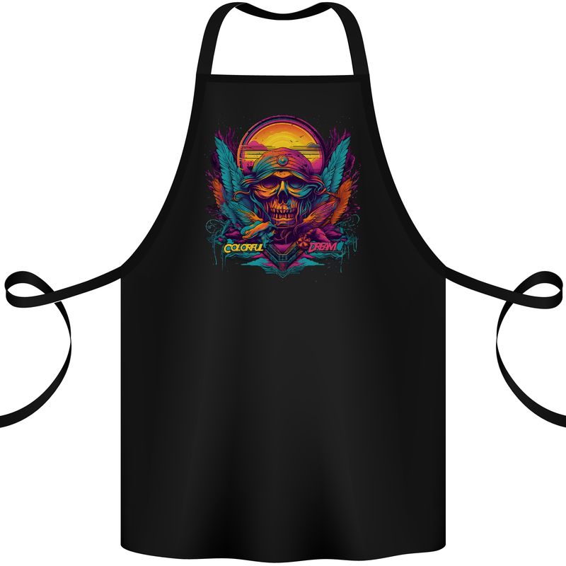 Colourful Dream Sunset Skull Cotton Apron 100% Organic Black