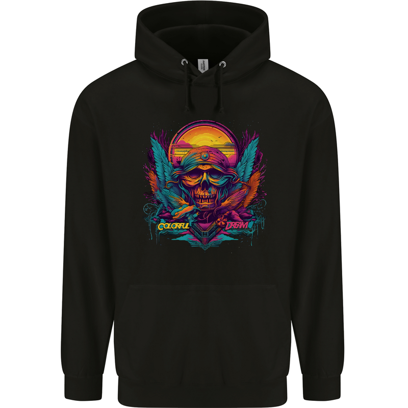 Colourful Dream Sunset Skull Mens 80% Cotton Hoodie Black