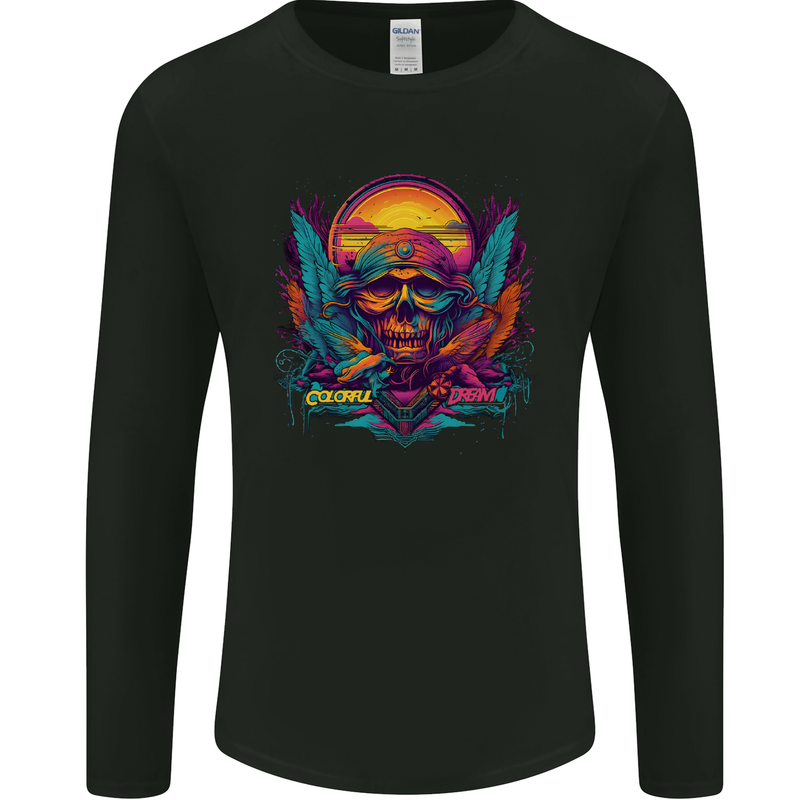 Colourful Dream Sunset Skull Mens Long Sleeve T-Shirt Black