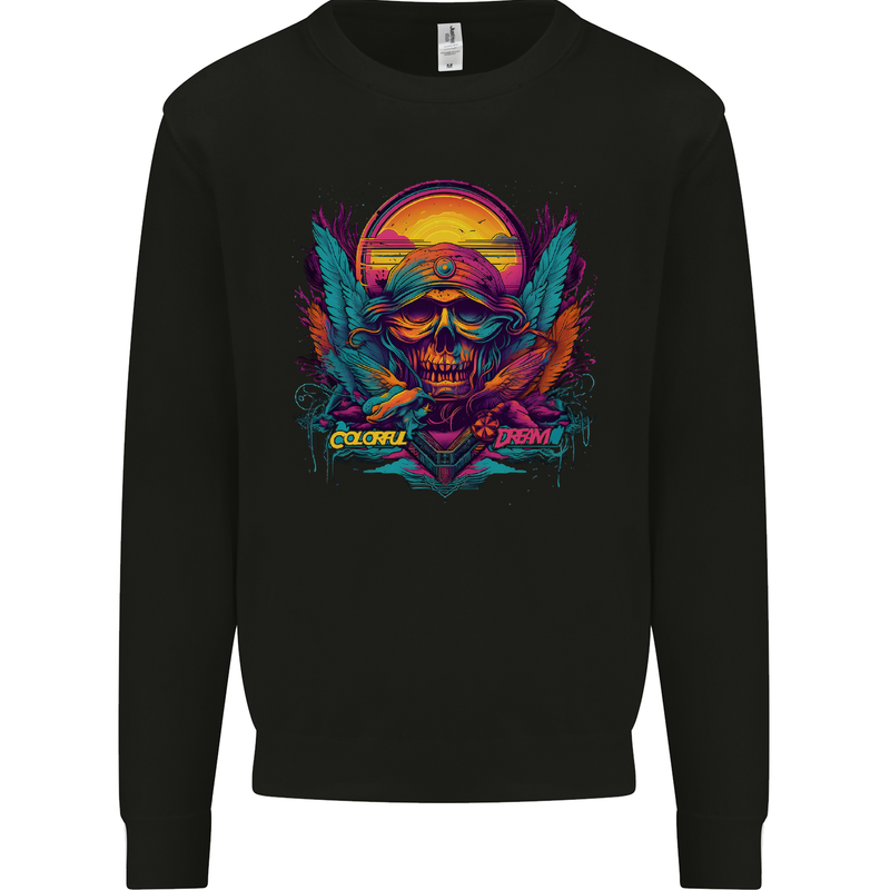 Colourful Dream Sunset Skull Mens Sweatshirt Jumper Black