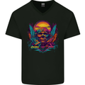 Colourful Dream Sunset Skull Mens V-Neck Cotton T-Shirt Black