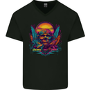 Colourful Dream Sunset Skull Mens V-Neck Cotton T-Shirt Black