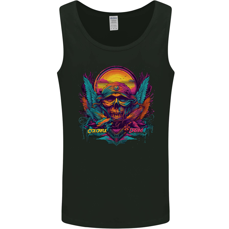 Colourful Dream Sunset Skull Mens Vest Tank Top Black