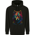 Colourful Fantasy Wolf Face Childrens Kids Hoodie Black