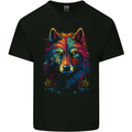 Colourful Fantasy Wolf Face Kids T-Shirt Childrens Black