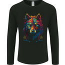 Colourful Fantasy Wolf Face Mens Long Sleeve T-Shirt Black