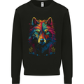 Colourful Fantasy Wolf Face Mens Sweatshirt Jumper Black