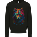 Colourful Fantasy Wolf Face Mens Sweatshirt Jumper Black