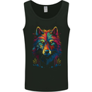 Colourful Fantasy Wolf Face Mens Vest Tank Top Black