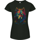 Colourful Fantasy Wolf Face Womens Petite Cut T-Shirt Black