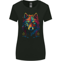 Colourful Fantasy Wolf Face Womens Wider Cut T-Shirt Black