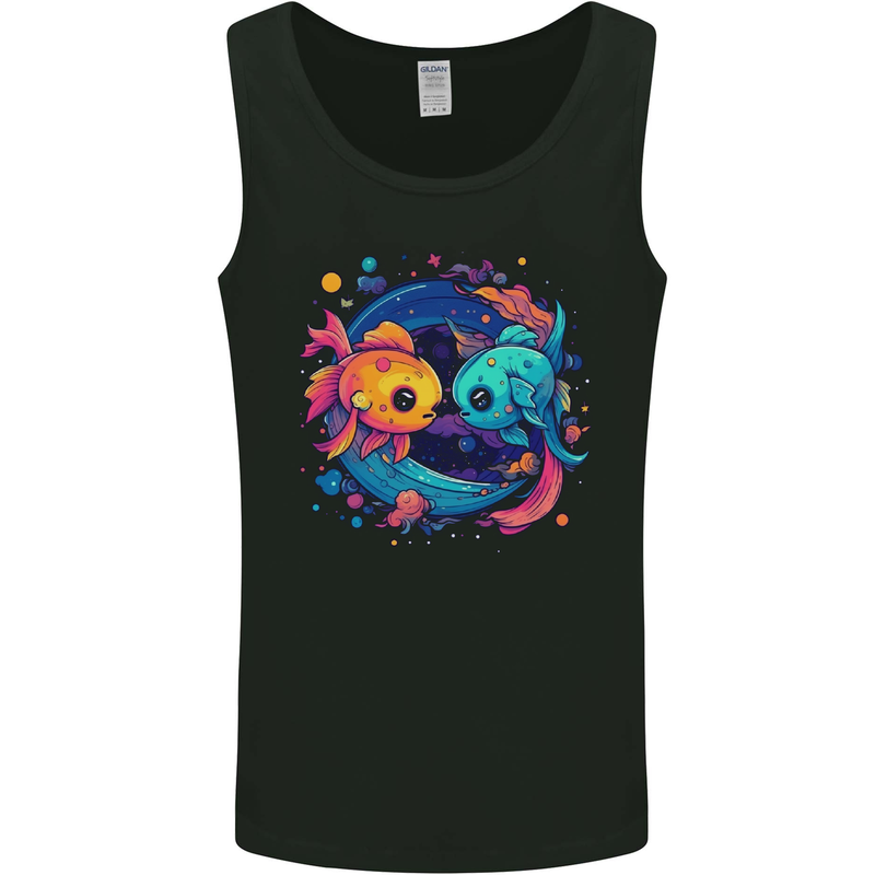 Colourful Kawaii Pisces Star Sign Zodiac Fish Mens Vest Tank Top Black