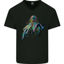 Colourful Octopus Ocean Life Scuba Diving Mens V-Neck Cotton T-Shirt Black