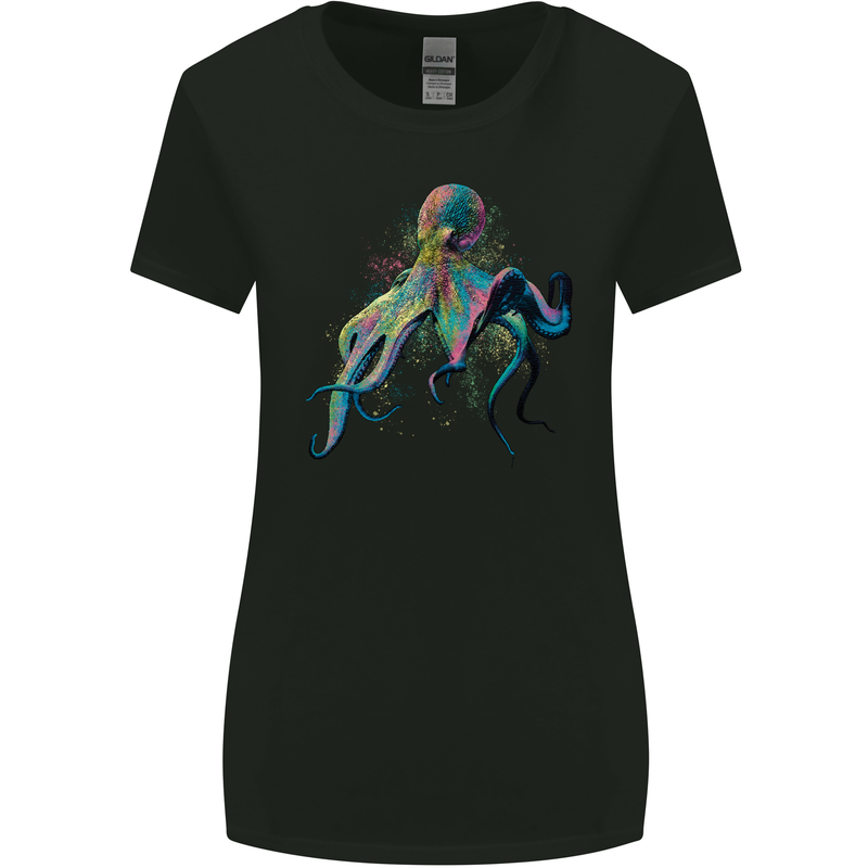 Colourful Octopus Ocean Life Scuba Diving Womens Wider Cut T-Shirt Black