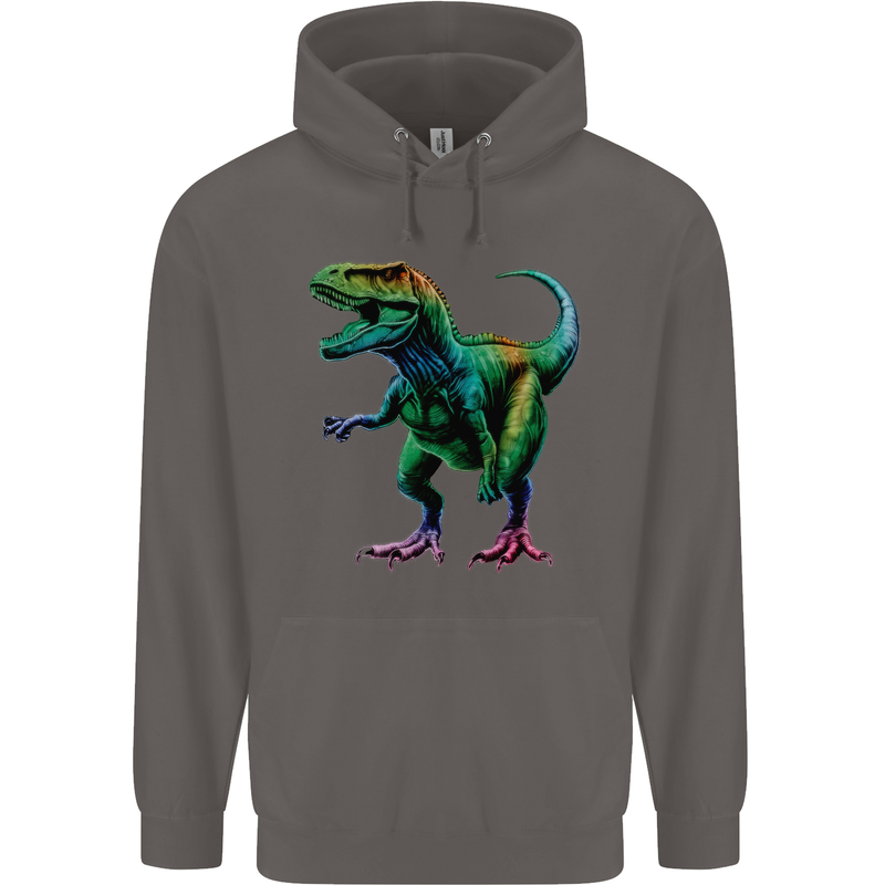 Colourful T-Rex Dinosaur Mens 80% Cotton Hoodie Charcoal