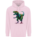 Colourful T-Rex Dinosaur Mens 80% Cotton Hoodie Light Pink