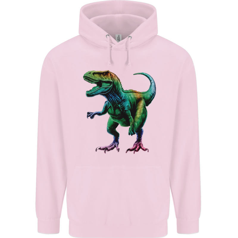 Colourful T-Rex Dinosaur Mens 80% Cotton Hoodie Light Pink