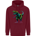 Colourful T-Rex Dinosaur Mens 80% Cotton Hoodie Maroon