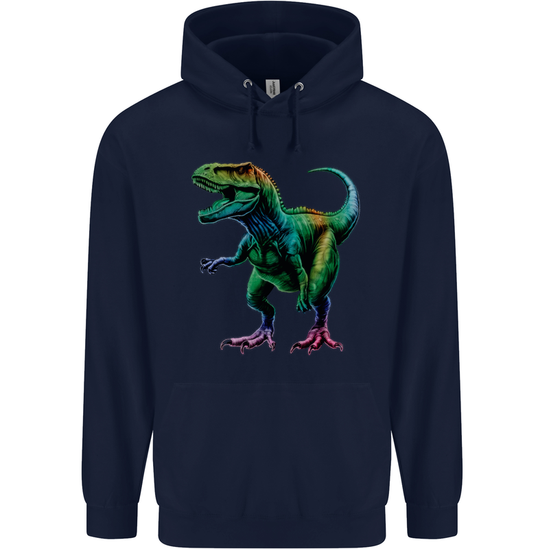 Colourful T-Rex Dinosaur Mens 80% Cotton Hoodie Navy Blue