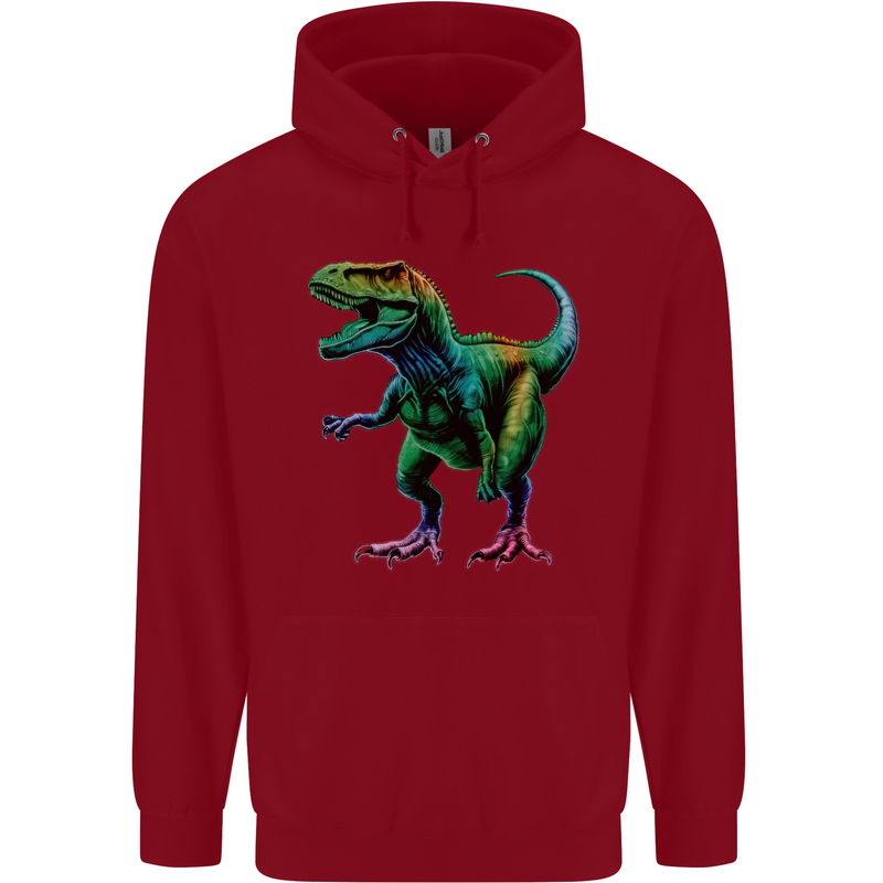 Colourful T-Rex Dinosaur Mens 80% Cotton Hoodie Red