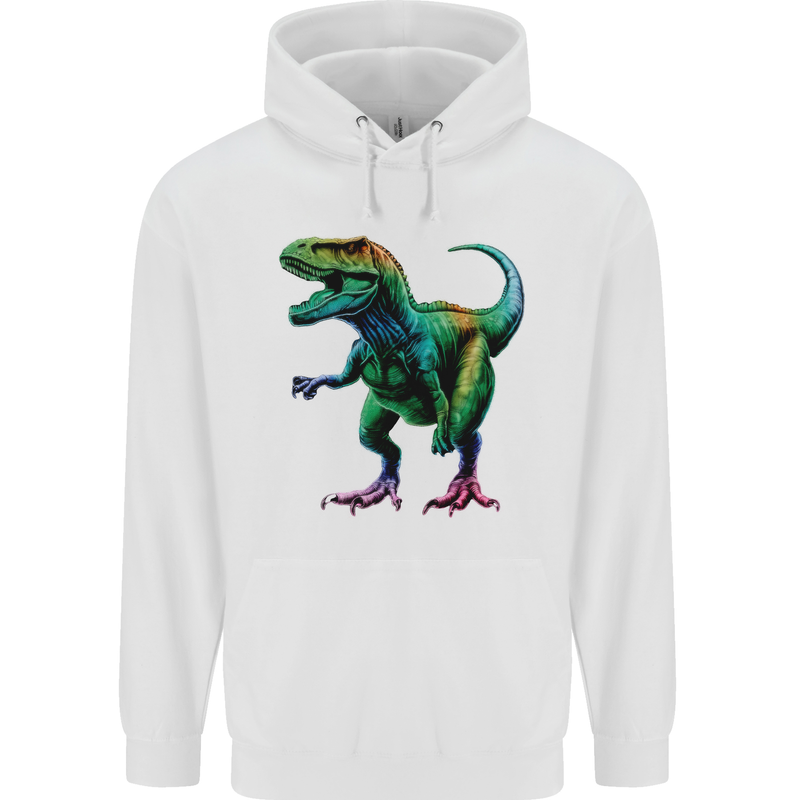 Colourful T-Rex Dinosaur Mens 80% Cotton Hoodie White