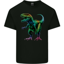 Colourful T-Rex Dinosaur Mens Cotton T-Shirt Tee Top Black
