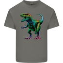 Colourful T-Rex Dinosaur Mens Cotton T-Shirt Tee Top Charcoal