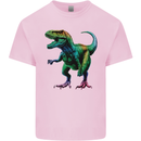 Colourful T-Rex Dinosaur Mens Cotton T-Shirt Tee Top Light Pink