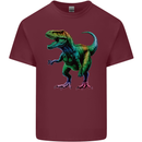 Colourful T-Rex Dinosaur Mens Cotton T-Shirt Tee Top Maroon