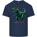 Colourful T-Rex Dinosaur Mens Cotton T-Shirt Tee Top Navy Blue