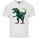 Colourful T-Rex Dinosaur Mens Cotton T-Shirt Tee Top White