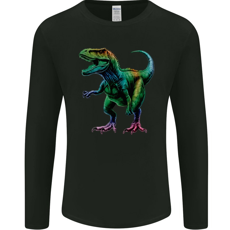 Colourful T-Rex Dinosaur Mens Long Sleeve T-Shirt Black