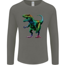 Colourful T-Rex Dinosaur Mens Long Sleeve T-Shirt Charcoal