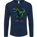 Colourful T-Rex Dinosaur Mens Long Sleeve T-Shirt Navy Blue