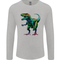 Colourful T-Rex Dinosaur Mens Long Sleeve T-Shirt Sports Grey