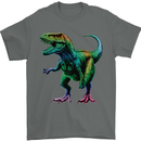 Colourful T-Rex Dinosaur Mens T-Shirt 100% Cotton Charcoal
