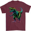 Colourful T-Rex Dinosaur Mens T-Shirt 100% Cotton Maroon