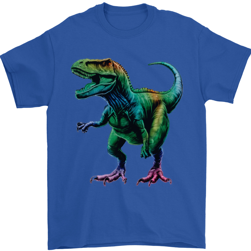Colourful T-Rex Dinosaur Mens T-Shirt 100% Cotton Royal Blue