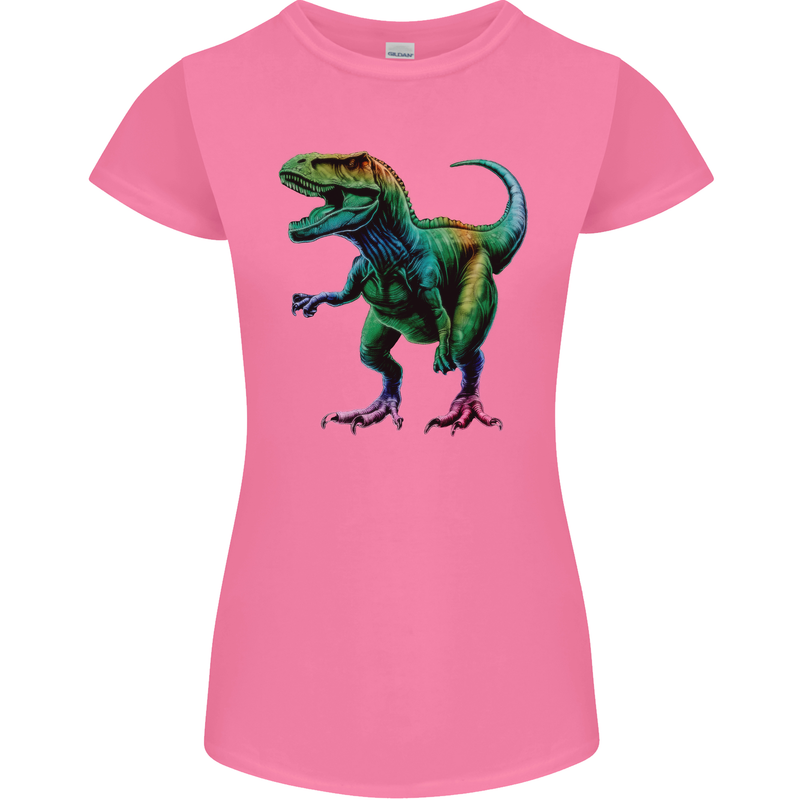 Colourful T-Rex Dinosaur Womens Petite Cut T-Shirt Azalea