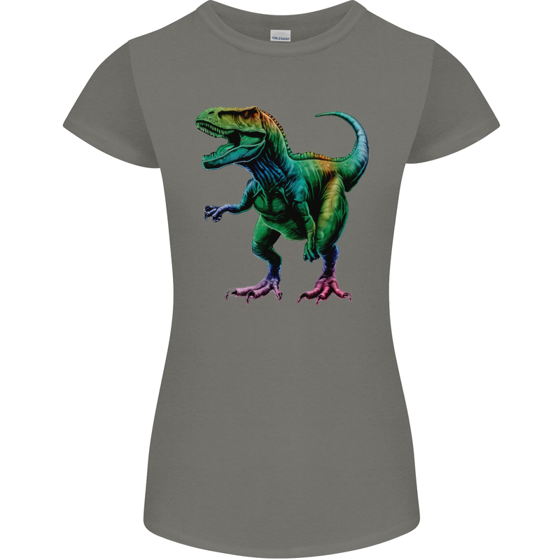 Colourful T-Rex Dinosaur Womens Petite Cut T-Shirt Charcoal