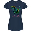 Colourful T-Rex Dinosaur Womens Petite Cut T-Shirt Navy Blue