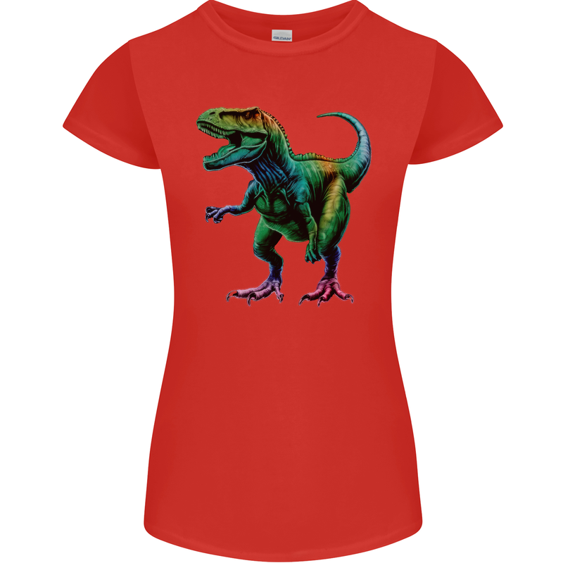 Colourful T-Rex Dinosaur Womens Petite Cut T-Shirt Red