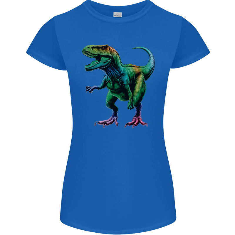 Colourful T-Rex Dinosaur Womens Petite Cut T-Shirt Royal Blue