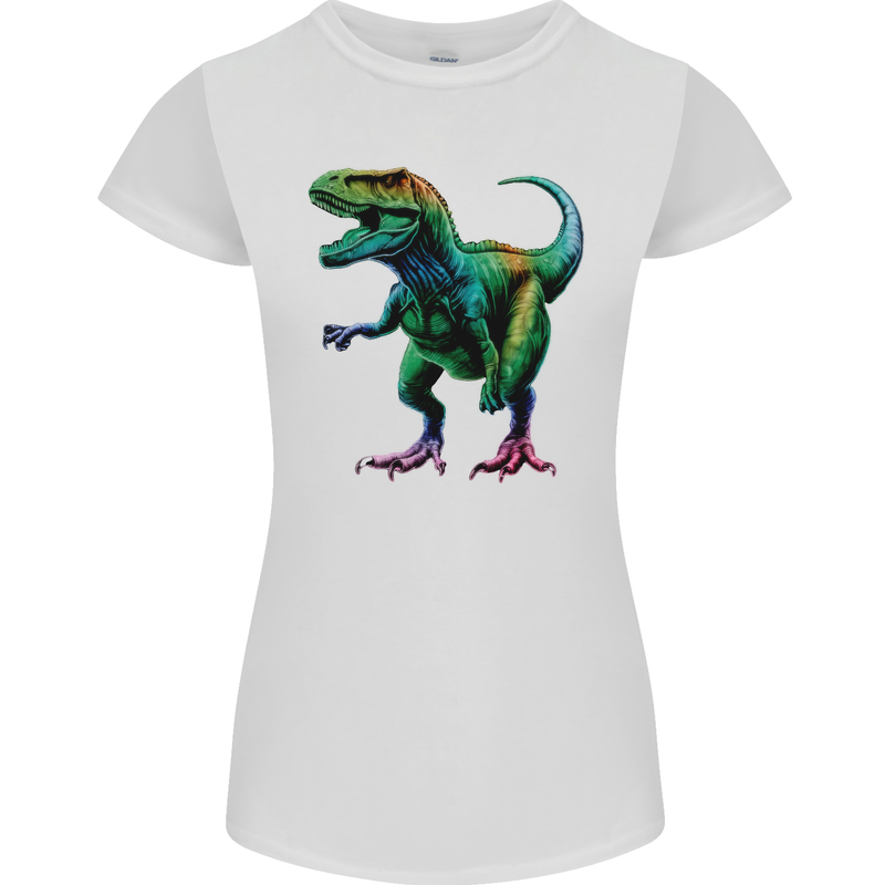 Colourful T-Rex Dinosaur Womens Petite Cut T-Shirt White