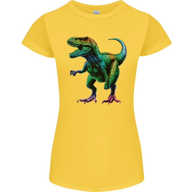 Colourful T-Rex Dinosaur Womens Petite Cut T-Shirt Yellow